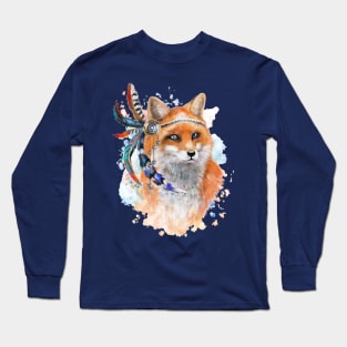 Cute fox with colorful feathers Long Sleeve T-Shirt